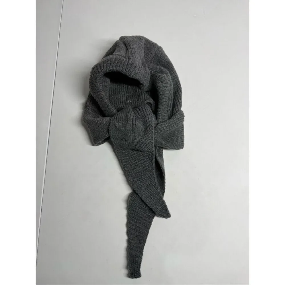 Knitted Winter Balaclava Thickened One-Piece Scarf Cap Hooded Y2K One Size Gray